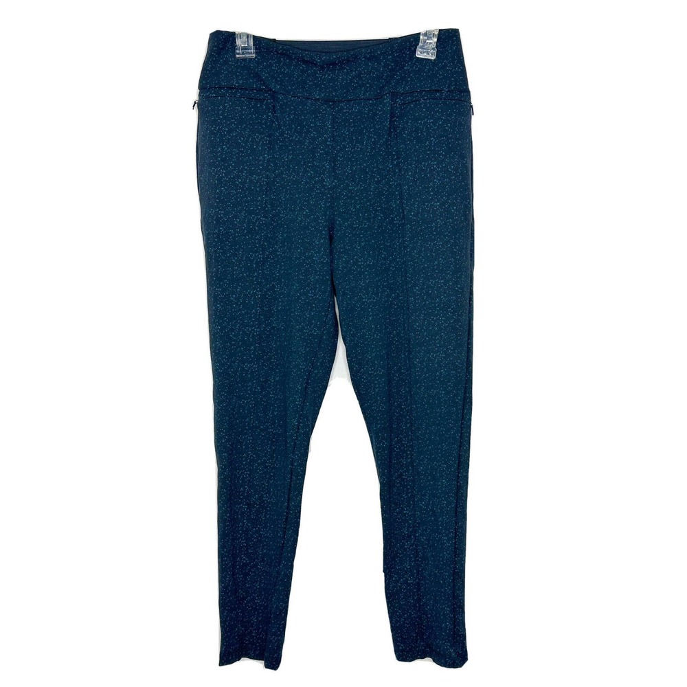 Betabrand Women’s Legging Pant Yoga Pants Zip Pocket Teal Printed Mid Rise Sz L